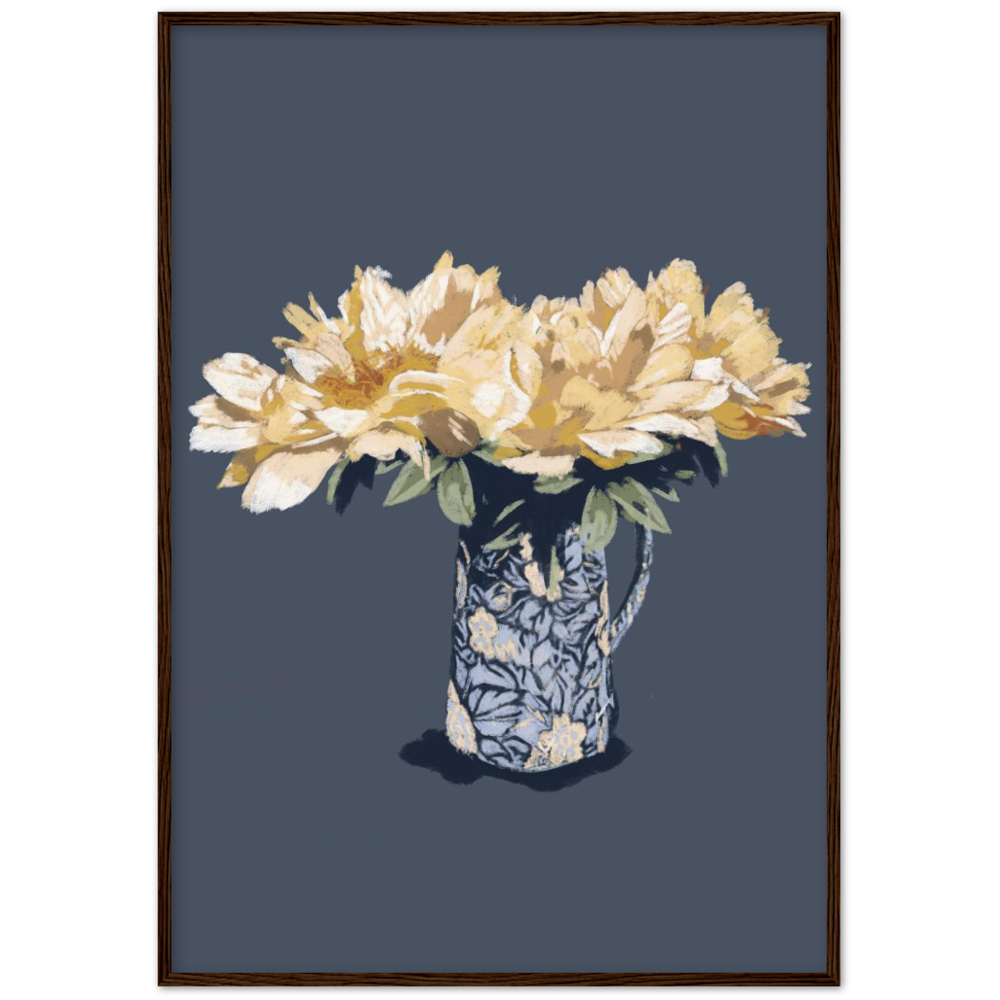Yellow flowers in a blue vase XL Poster