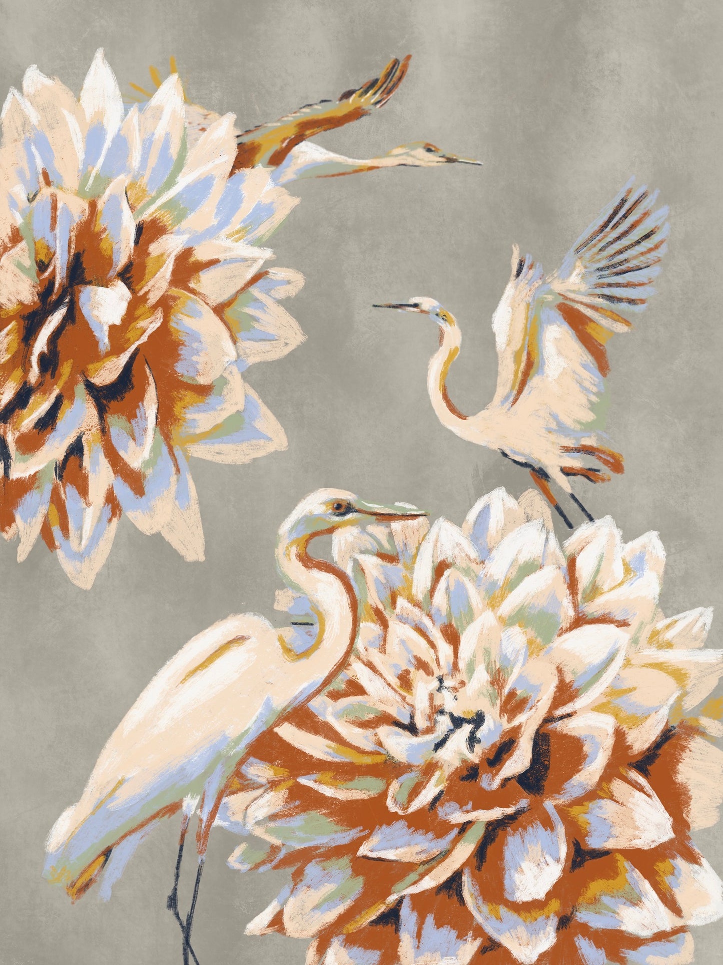 'Cranes and Lilies' Aluminium Dibond