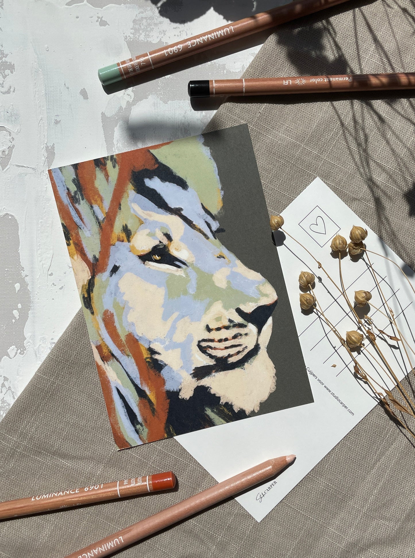 Ansichtkaart van een leeuw. Kaart van Studio Carper. Ansichtkaart uit de Wild Africa collectie.