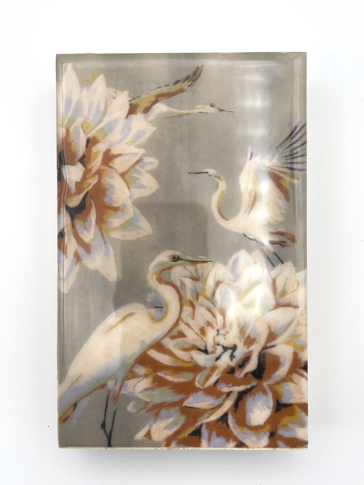 Cranes and Lilies Wood Tile