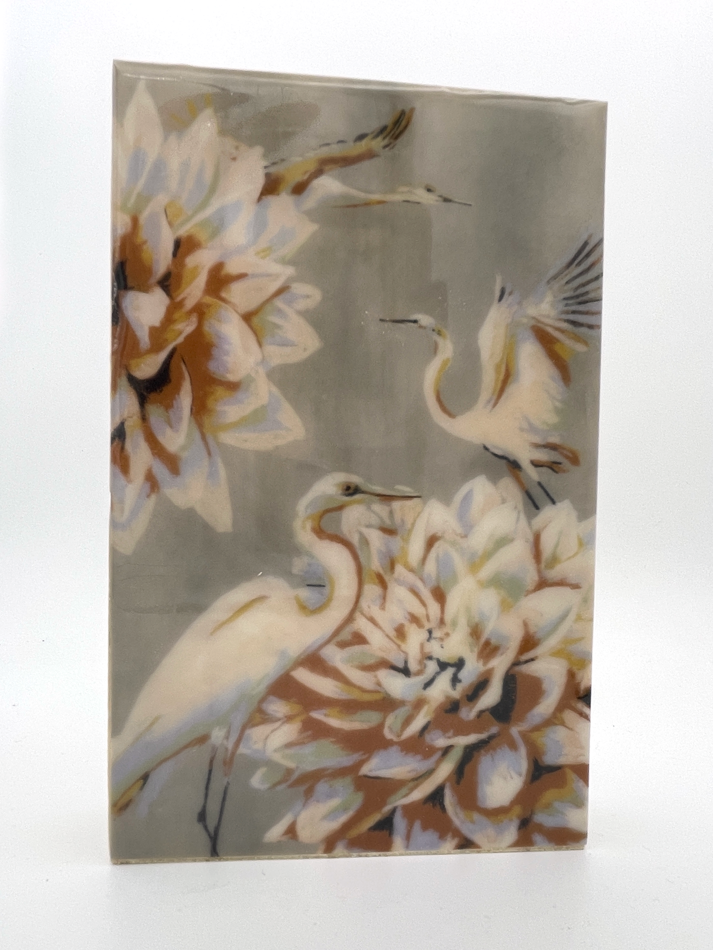 Cranes and Lilies Wood Tile