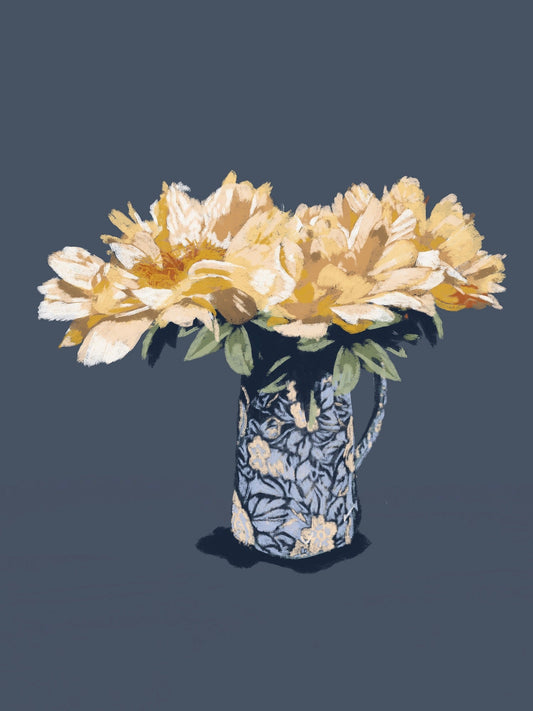 Yellow flowers in a blue vase XL Poster