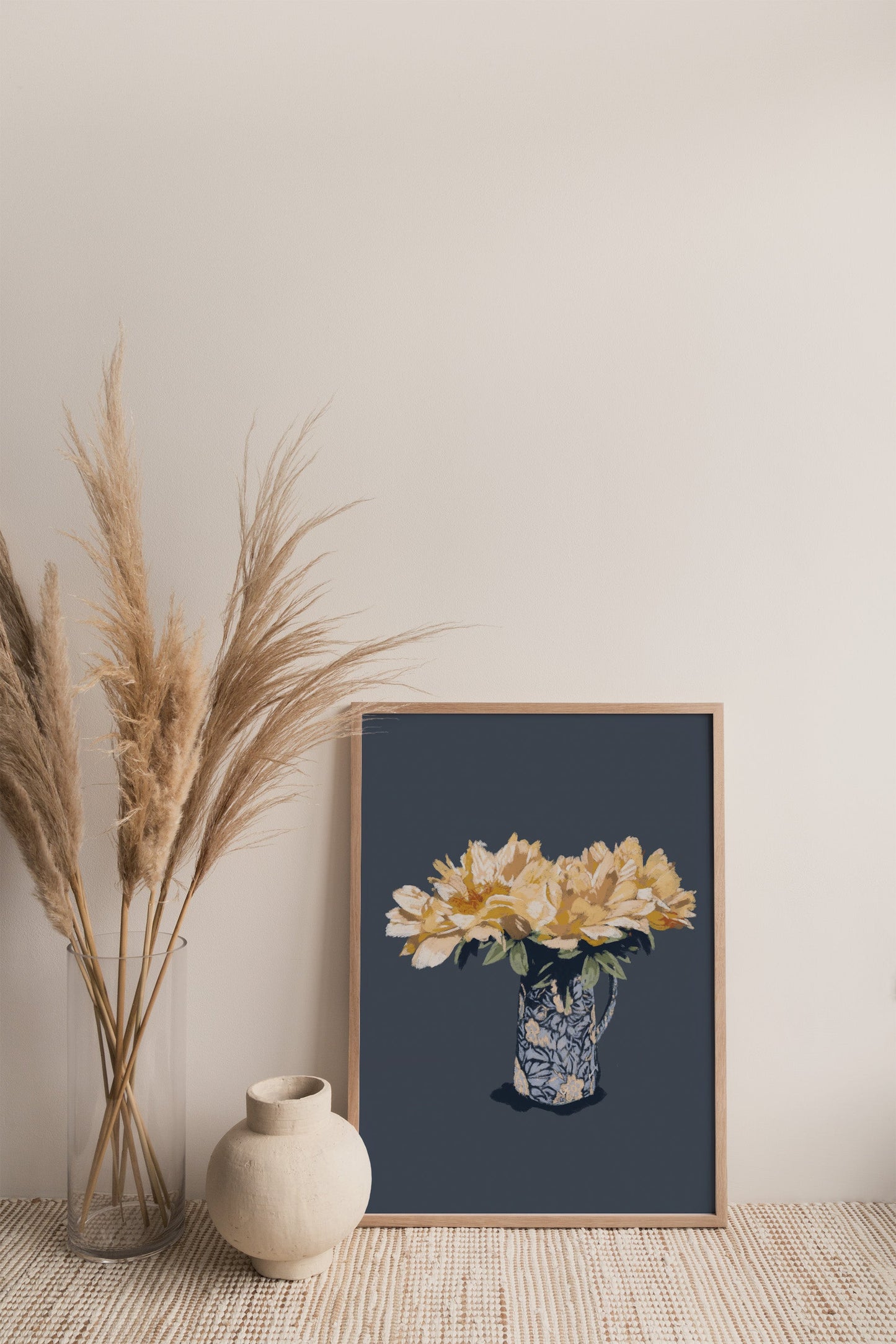 Yellow flowers in a blue vase XL Poster