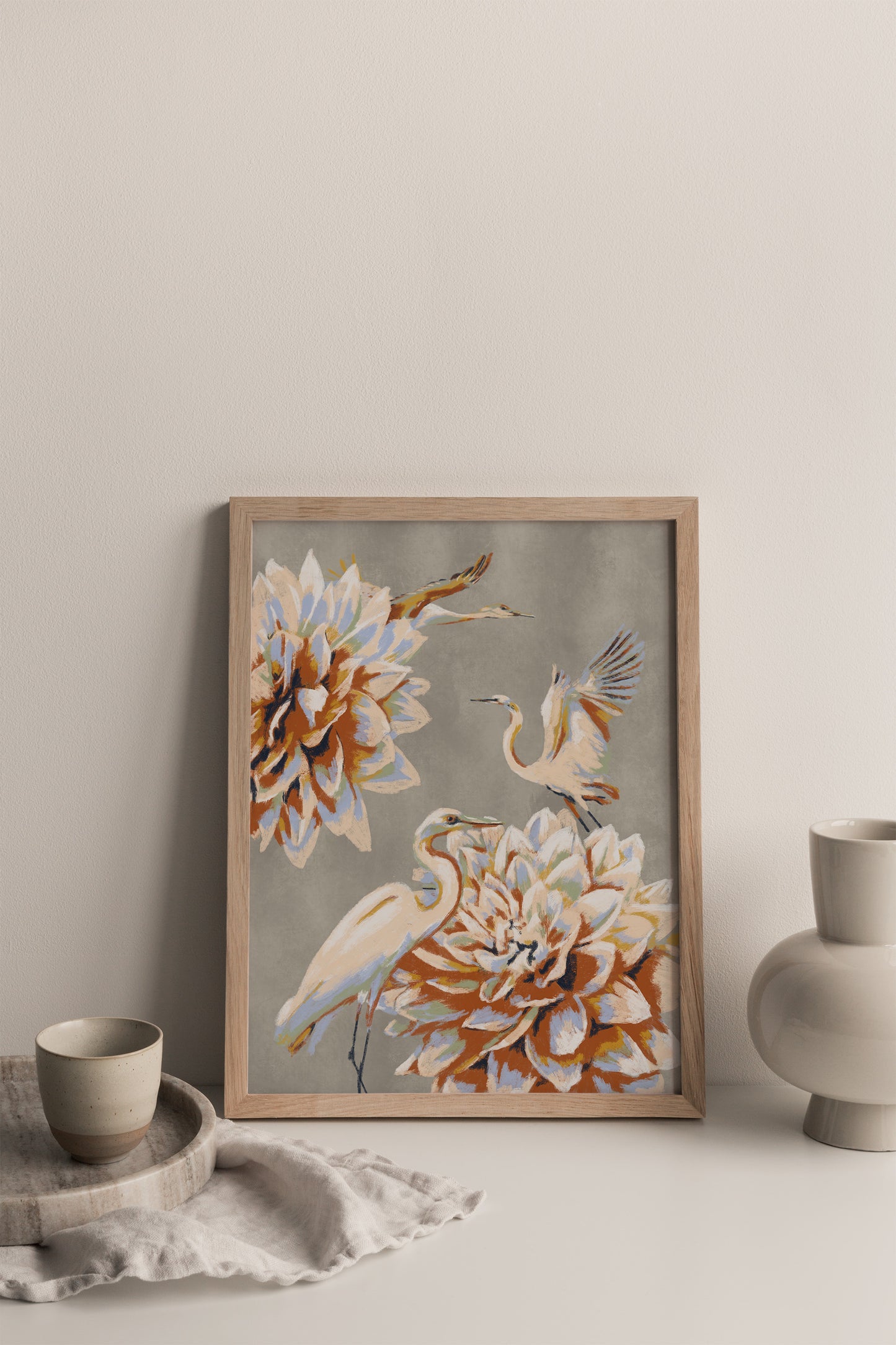Cranes and lilies